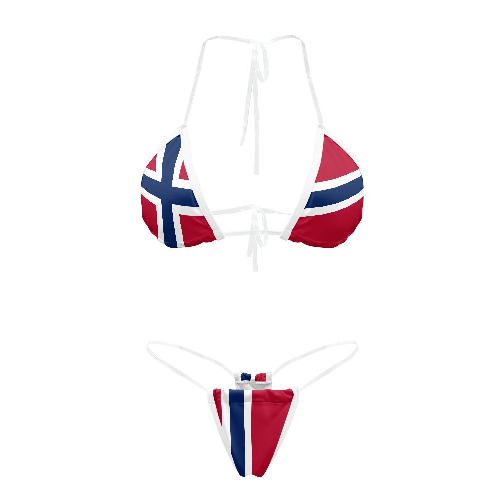 Norway Flag Inspired Transparent String Thong Bikini