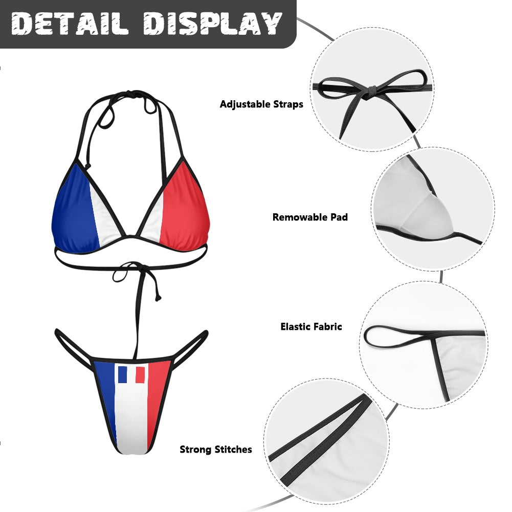 France Flag Inspired Women's Triangle Bikini with Thong Bottom