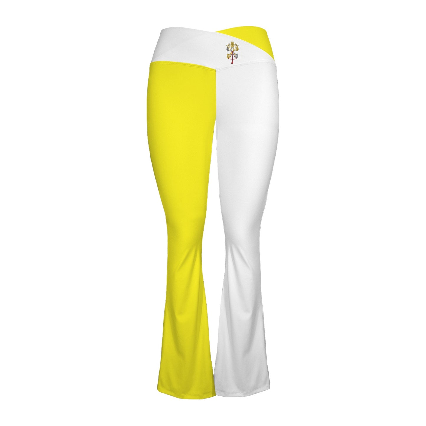 Vatican City Flag Inspired Women's V-Crossover High Waisted Flare Leggings