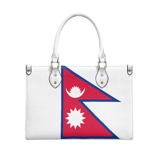 White handbag featuring Nepal flag, by Luv My Flag.