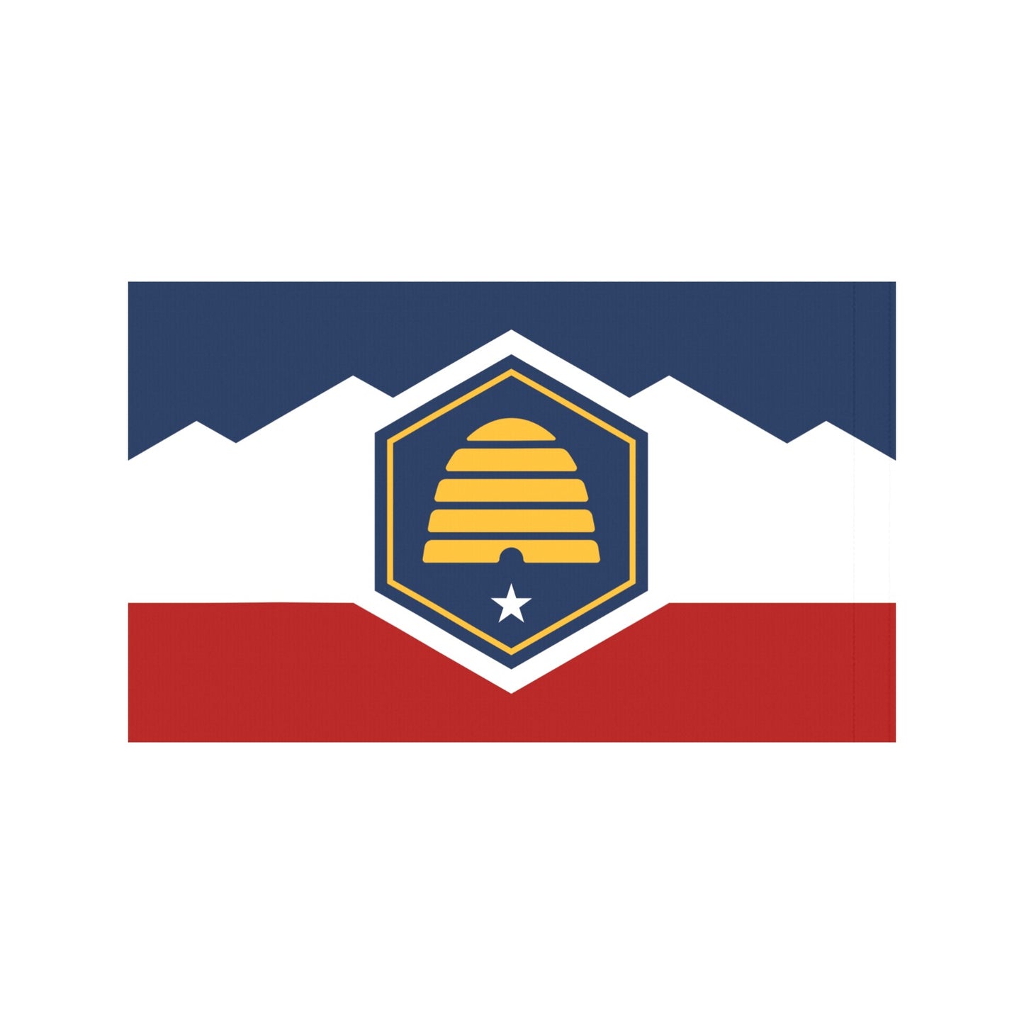 Image of a colorful flag with beehive emblem, Luv My Flag.