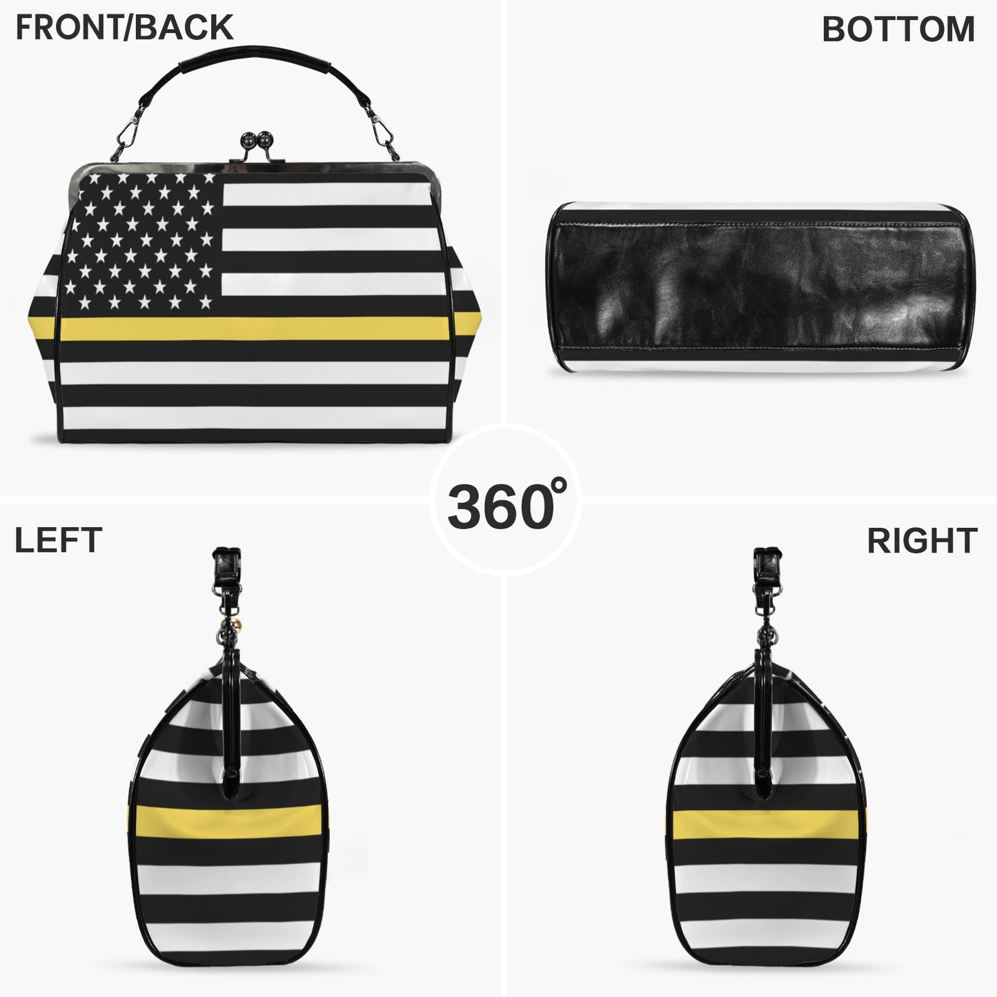 Thin Gold Line Flag Inspired Kisslock Crossbody Shoulder Bag-Large