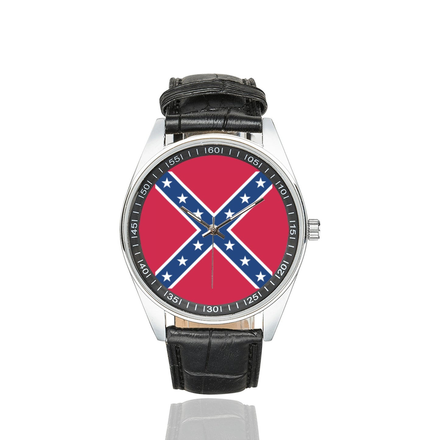 Confederate Battle Flag Men's Casual Leather Strap Watch