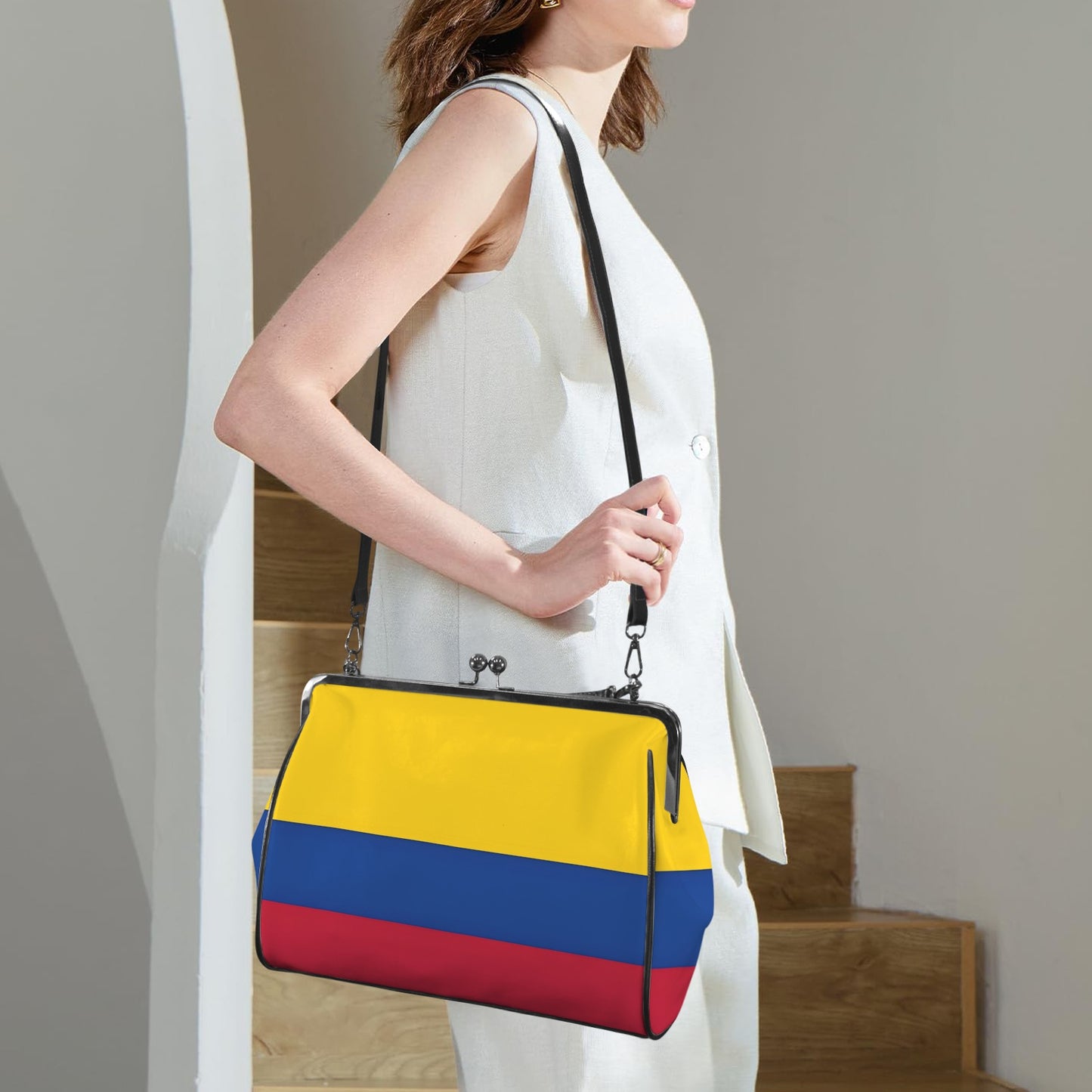 Colombia Flag Inspired Kisslock Crossbody Shoulder Bag-Large