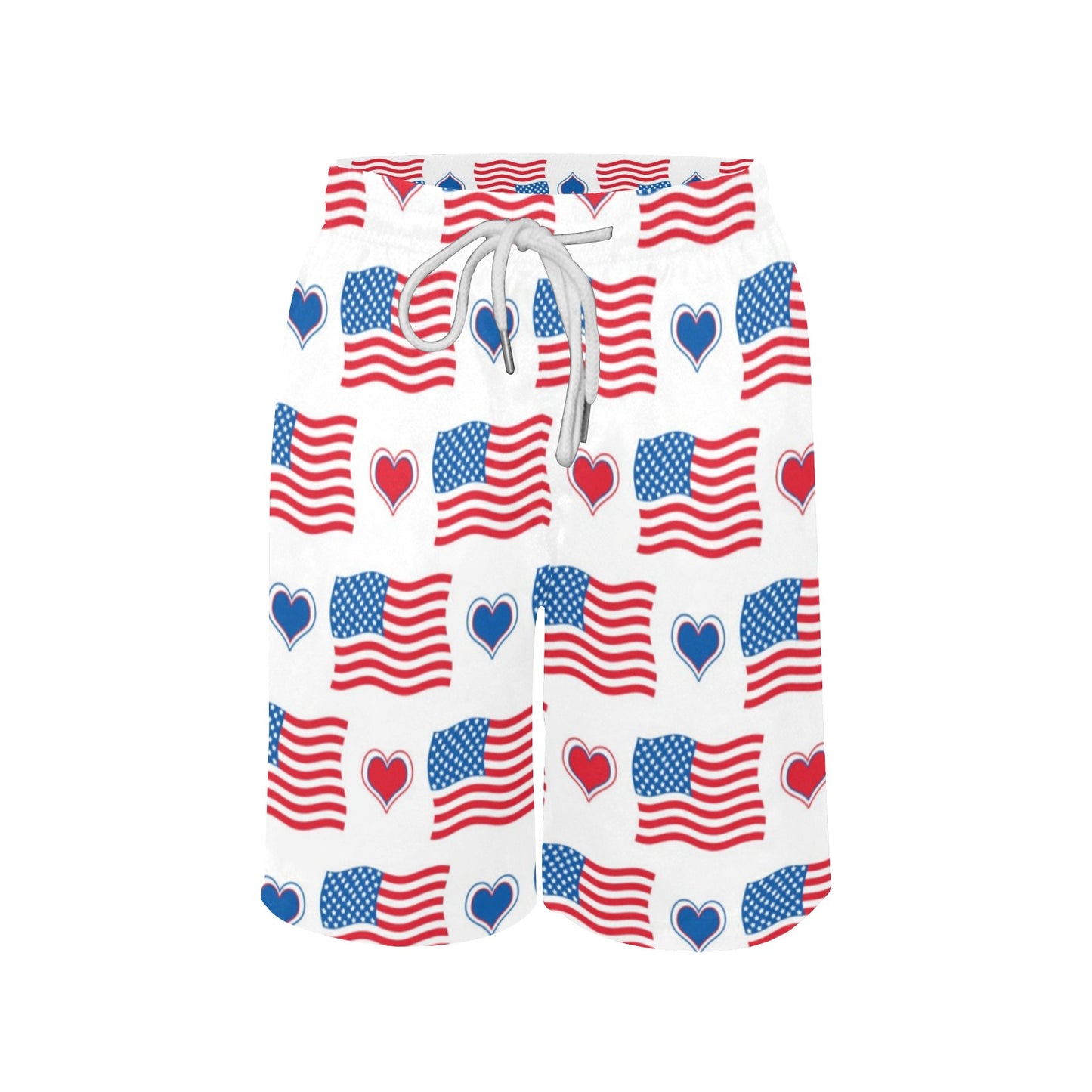 USA/American Flag Hearts Pattern Boys Beach Shorts