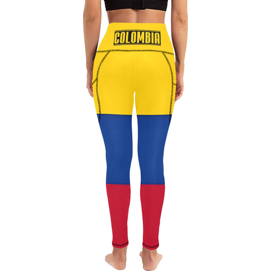 Colombia Flag Inspired Women's High Waist Leggings with Pockets