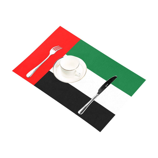 Luv My Flag placemat with UAE colors holds cutlery set.