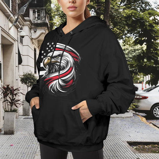 Thin Red Line Flag Inspired Eagle Women's Hoodie Made in the USA