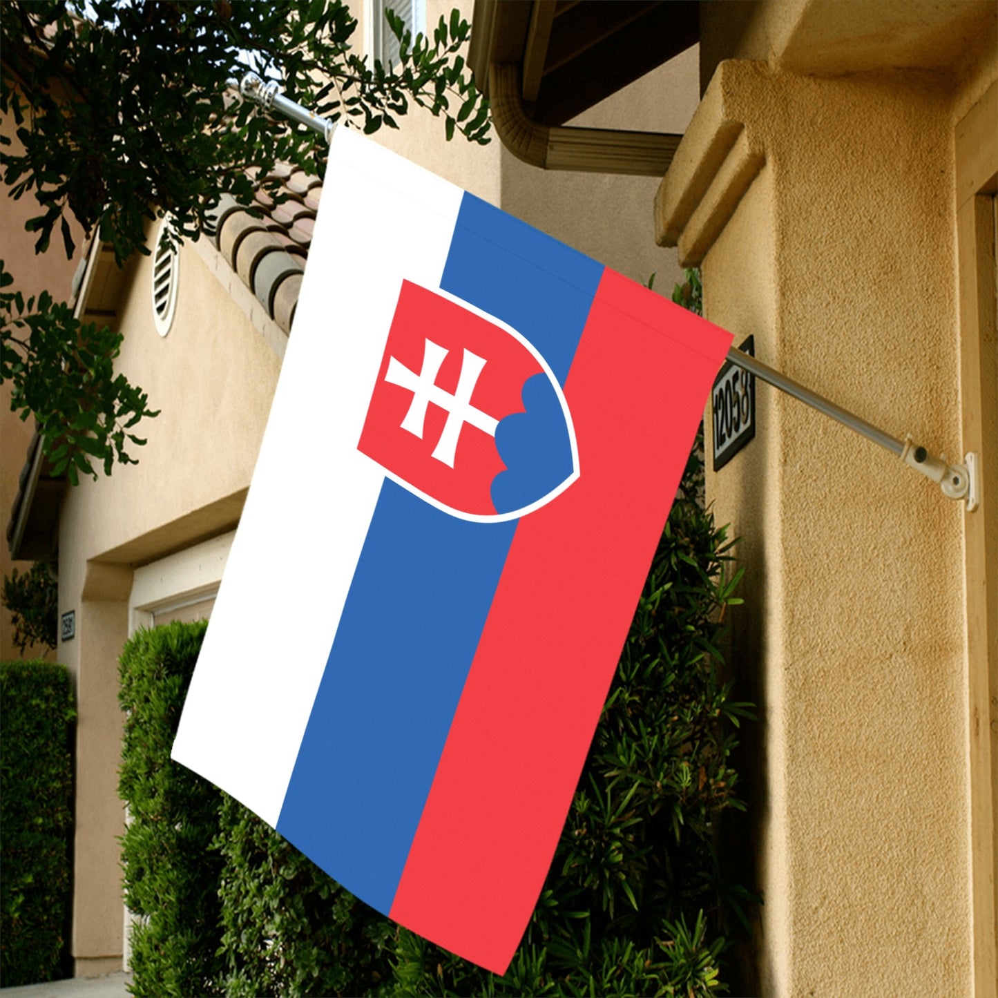 Flag of Slovakia by Luv My Flag, displayed outside home.