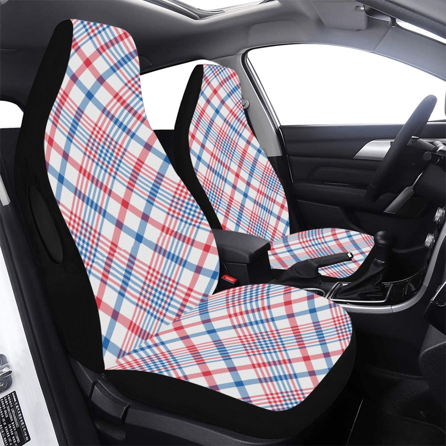 USA/American Flag Inspired Plaid Pattern Car Seat Cover Airbag Compatible(Set of 2)