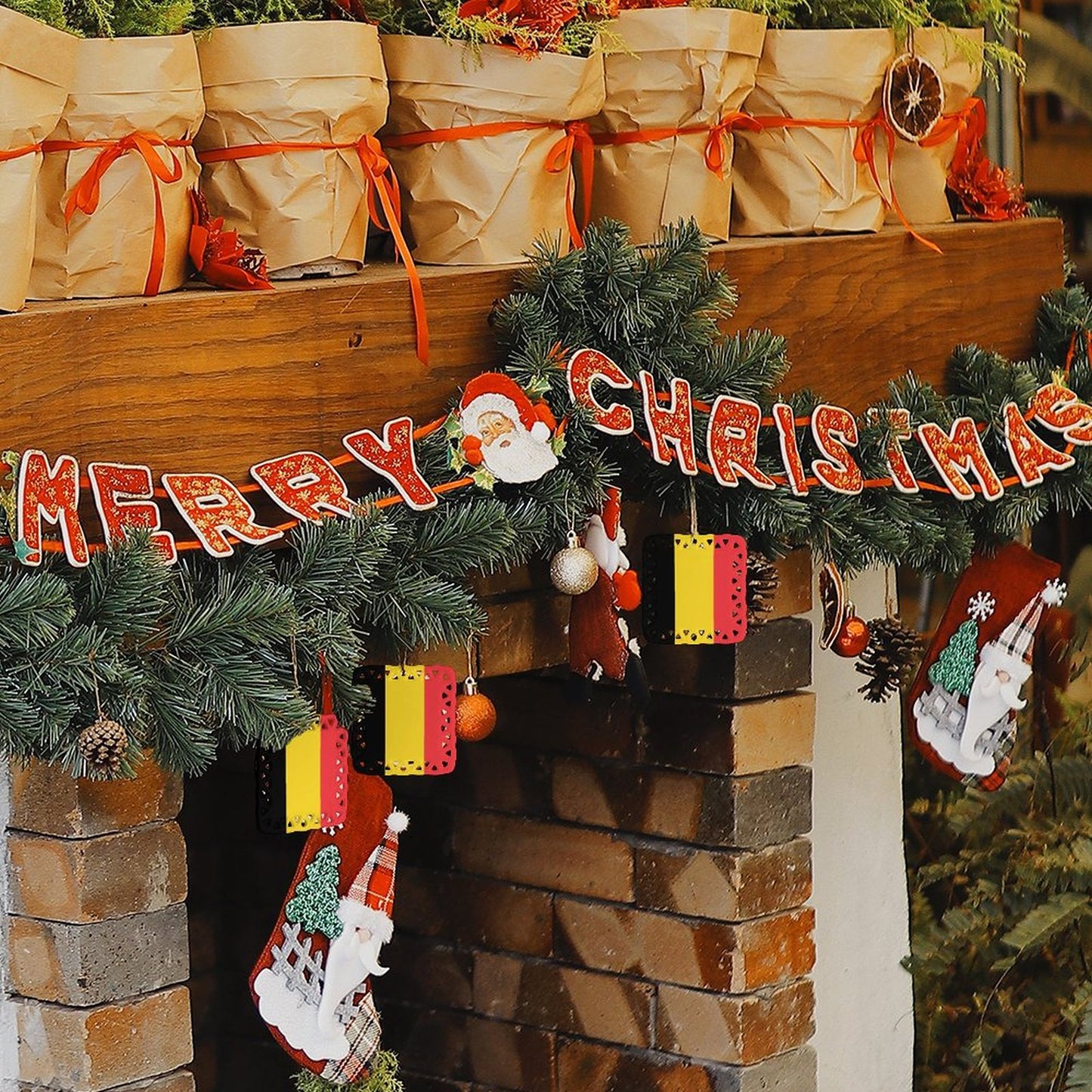 Belgium Flag Inspired Square Ceramic Ornament Made in the USA