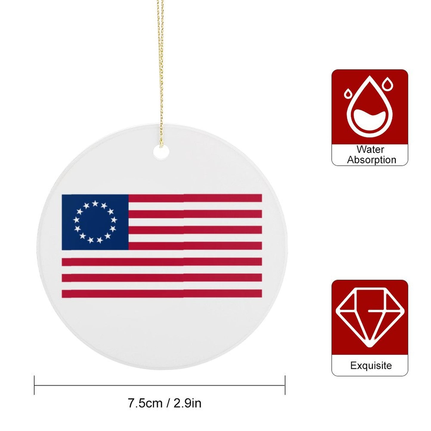 Betsy Ross Flag Inspired Circle Ceramic Ornament Made in USA Circle Ceramic Ornament (Made in USA)