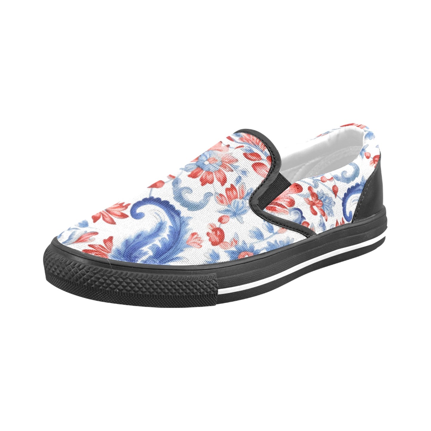 USA/Amerrican Flag Inspired Floral Pattern Paisley Men's Slip-on Canvas Shoes