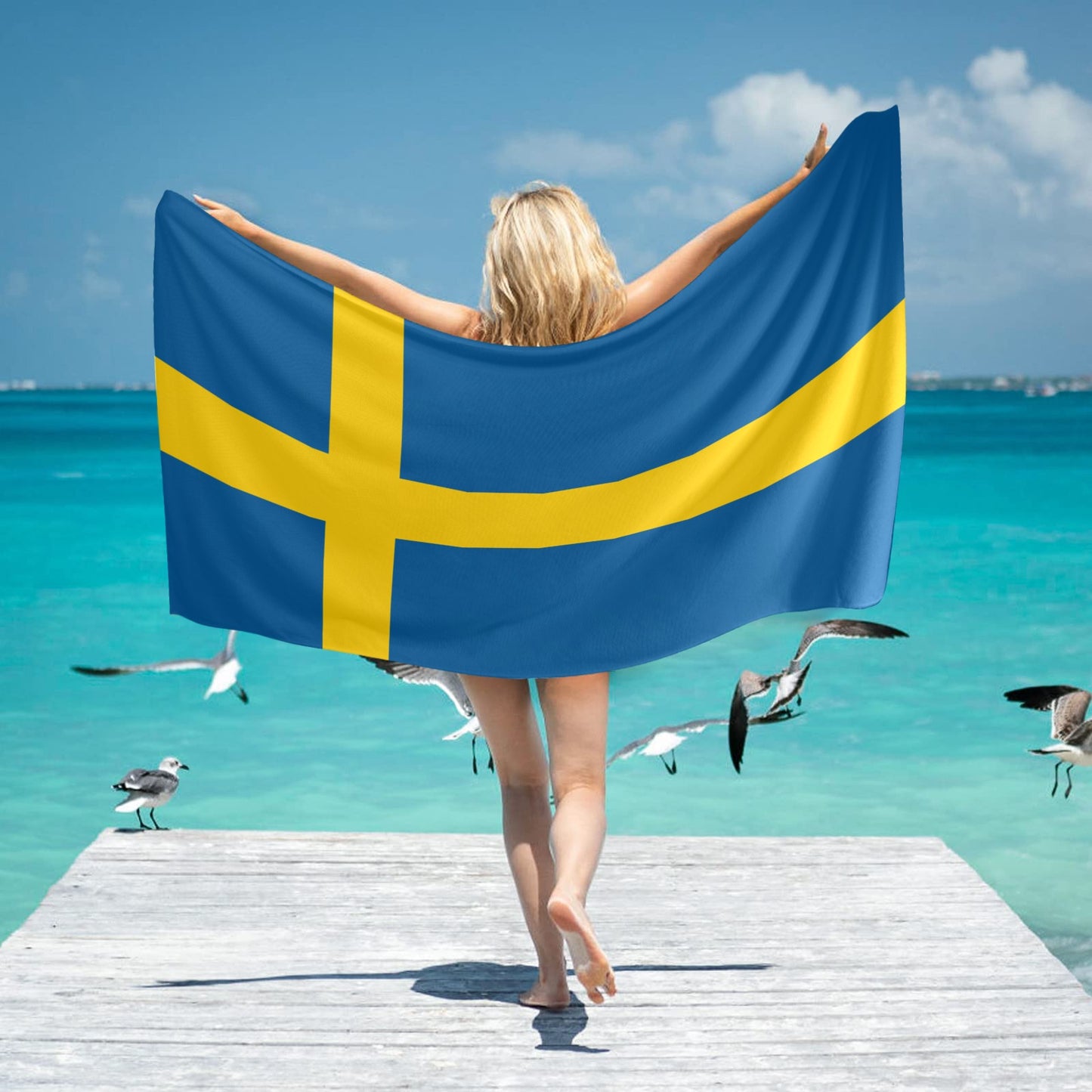 Sweden Flag Beach Towel 31"x71" (Made in USA)