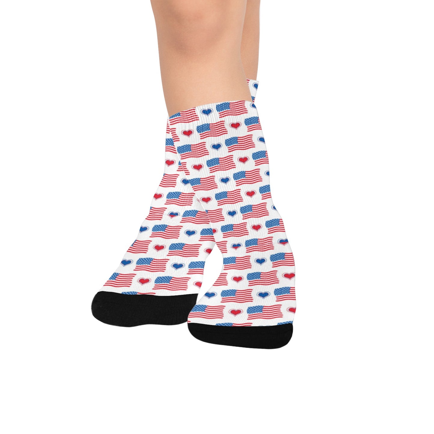 USA/American Flag Inspired Flag and Hearts Pattern Kid's Custom Socks (Made in the USA)