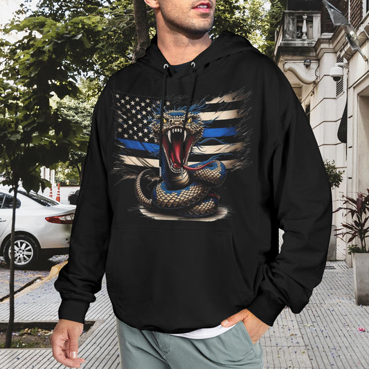 Thin Blue Line Snake Flag Inspired Men's Hoodie (Made in the USA)