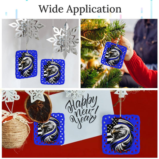 Thin Blue Line Flag Inspired Eagle Square Ceramic Ornament Made in the USA