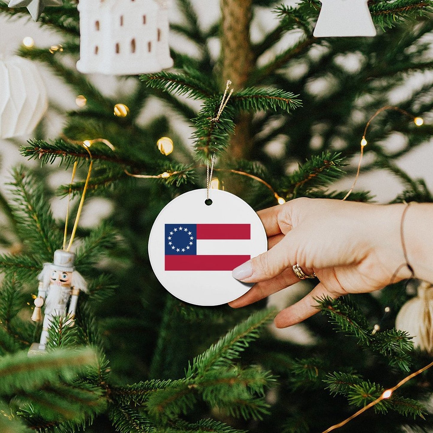 Confederate States Flag Inspired Circle Ceramic Ornament Made in USA Circle Ceramic Ornament (Made in USA)