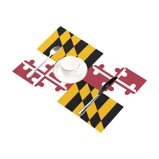 Luv My Flag placemat with Maryland flag design, table setting.