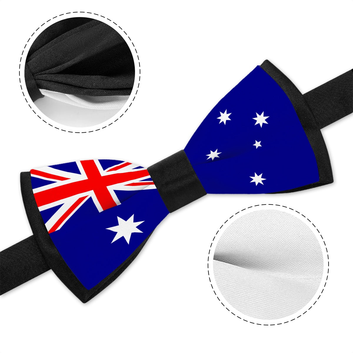 Brand bow tie featuring Australian flag, black strap details.