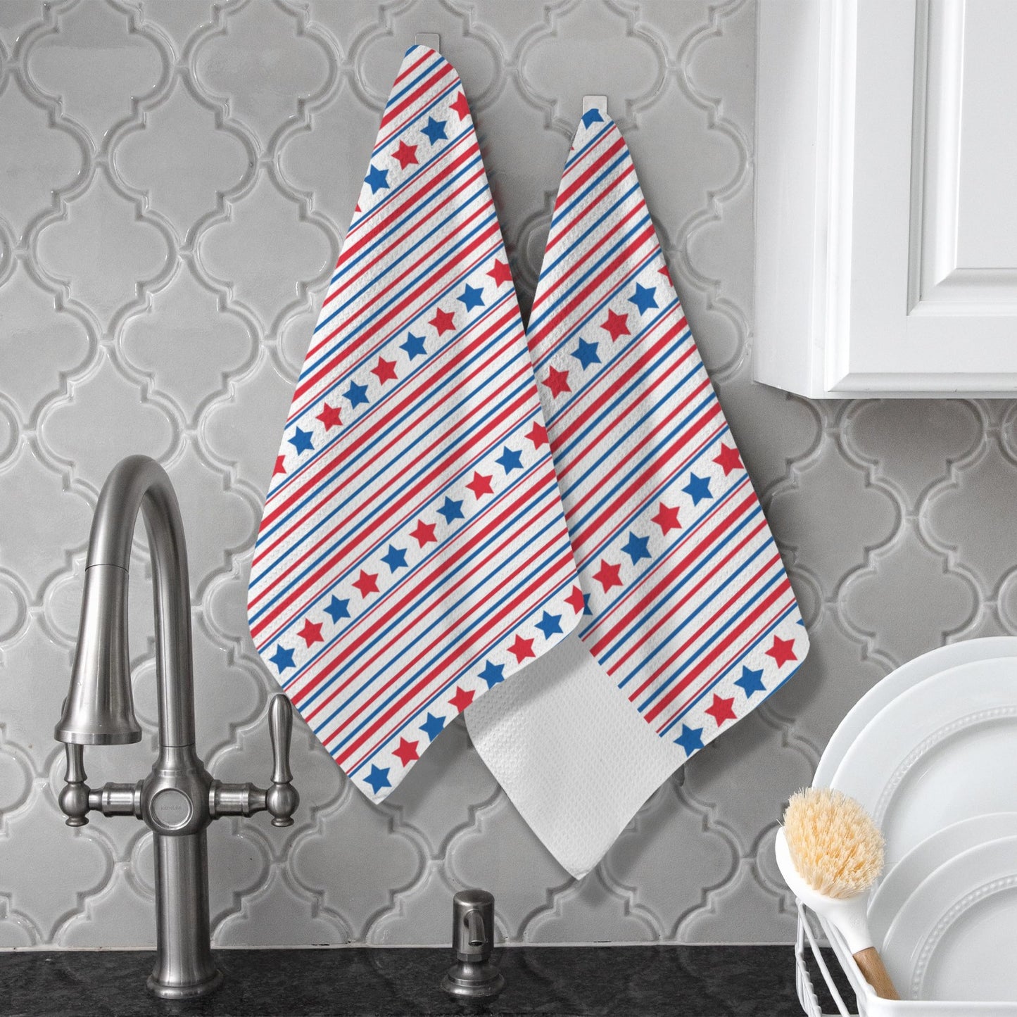 USA/American Flag Inspired Stars & Stripes Pattern Kitchen Towel 40X60cm (Pack of 2) (Made in the USA)