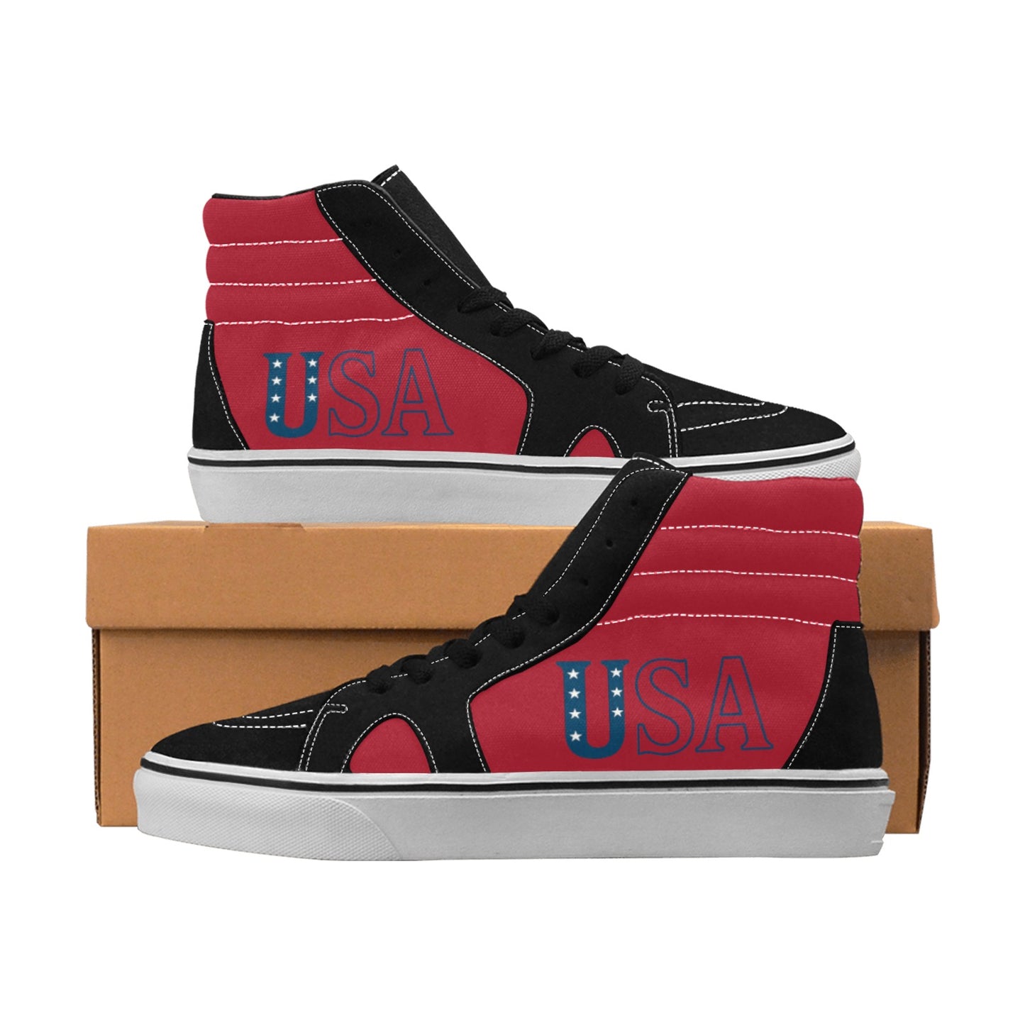 USA/American Flag Inspired "USA" (red) Men's High Top Canvas Shoes