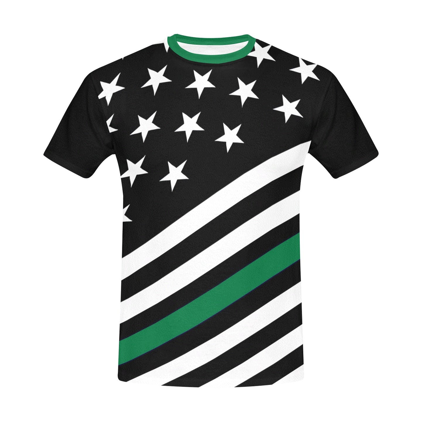 Thin Green Line Flag Men's Crew Neck T-Shirt (Made in USA)