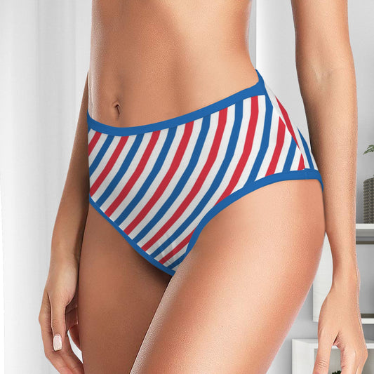 USA/American Flag Inspired Striped Pattern Women's High Waisted Brief