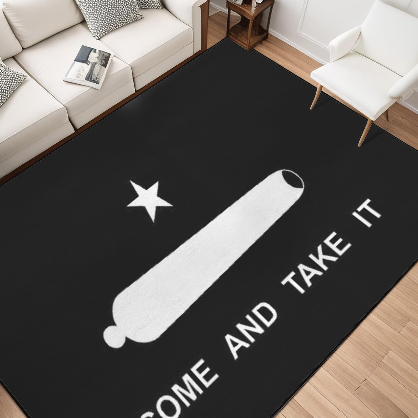Come and Take It Flag Inspired 84x60 Inch Area Rug with Black Binding (Made in the USA)