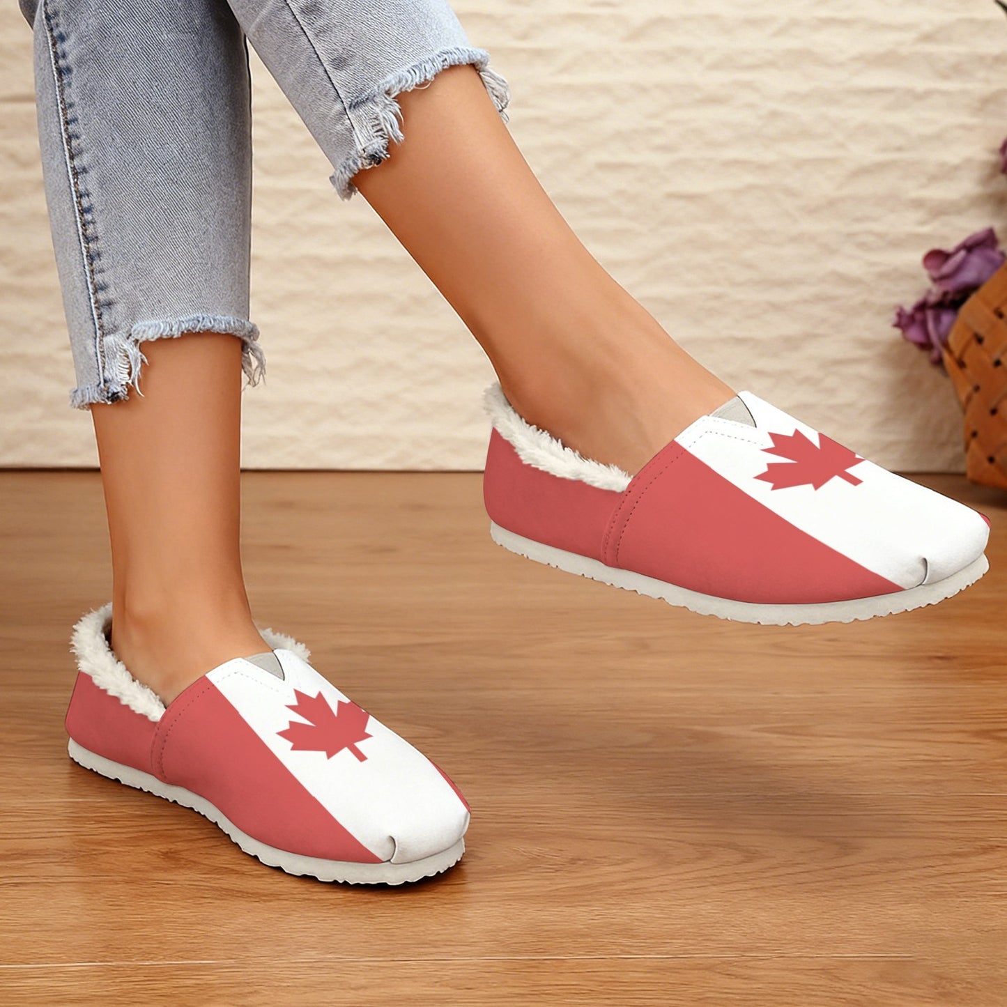 Canada Flag Inspired Women's Fleece-Lined Canvas Slip-On