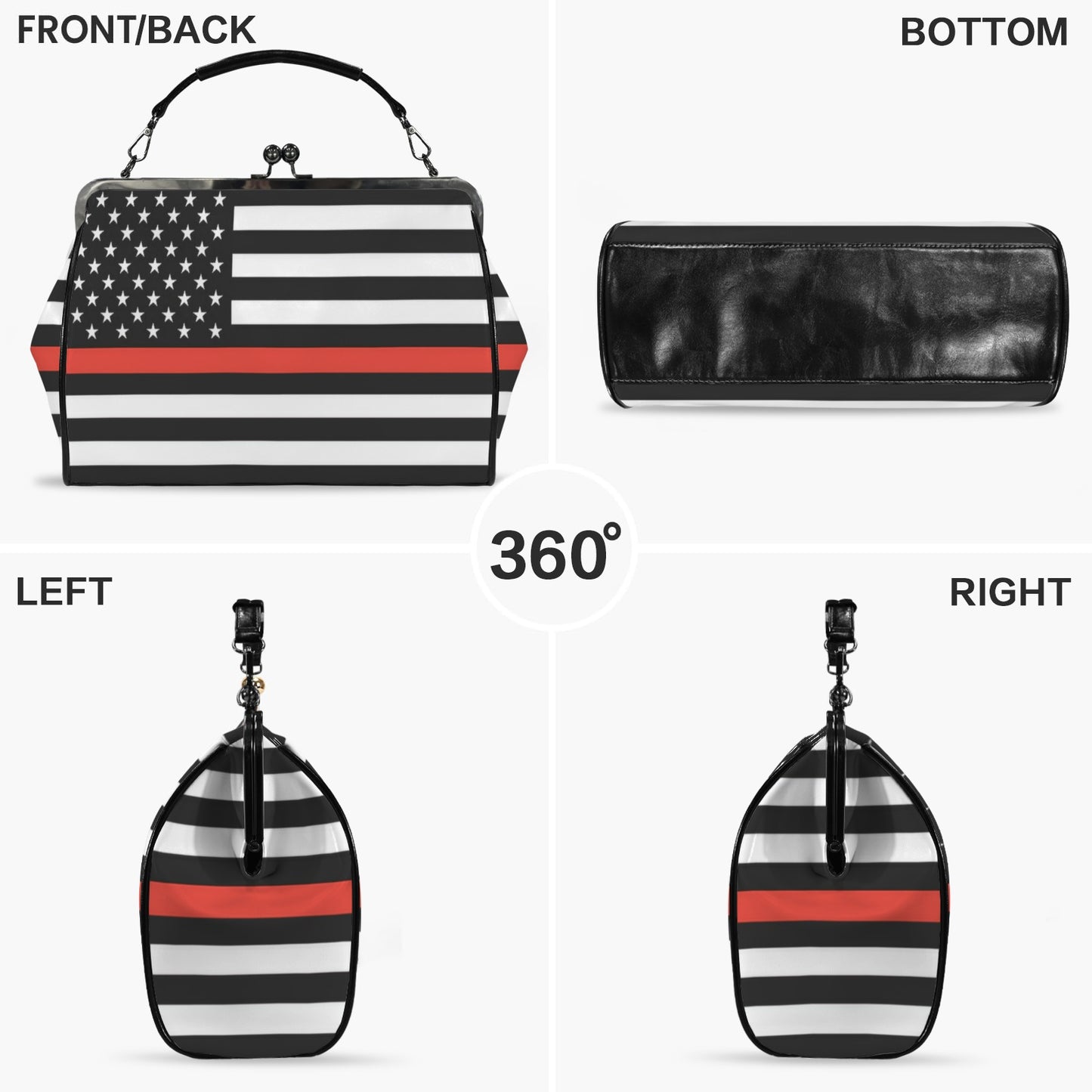 Thin Red Line Flag Inspired Kisslock Crossbody Shoulder Bag-Large