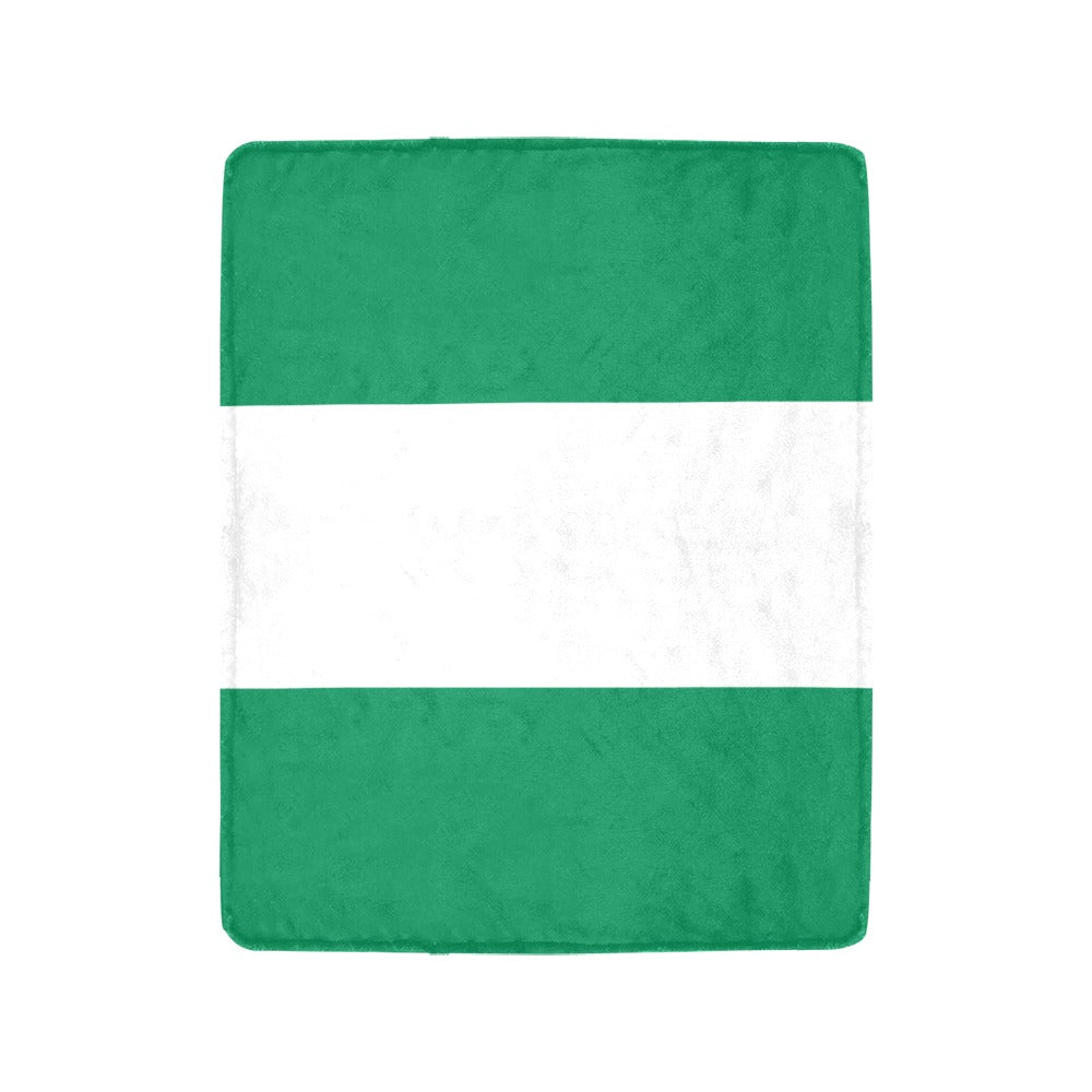 Green and white blanket resembling Nigerian flag, by Luv My Flag.