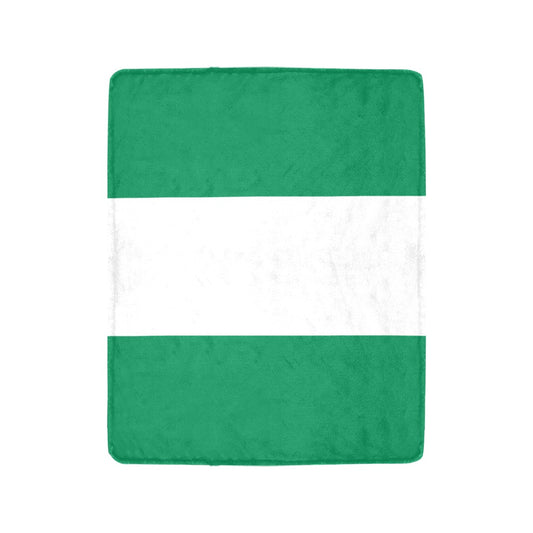 Green and white blanket resembling Nigerian flag, by Luv My Flag.