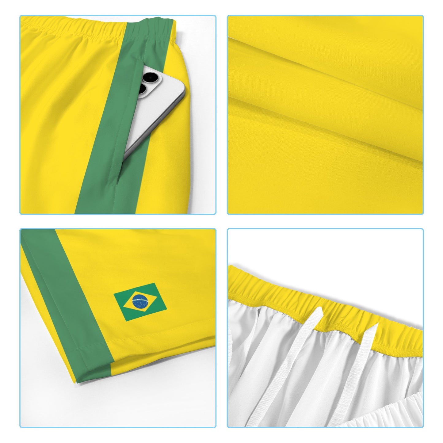 Brazil Flag Inspired Men’s Draw String Pocket Beach Shorts Printed in the USA