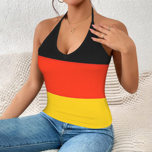 Germany Flag Inspired V-neck Halter Open Back Tank Top