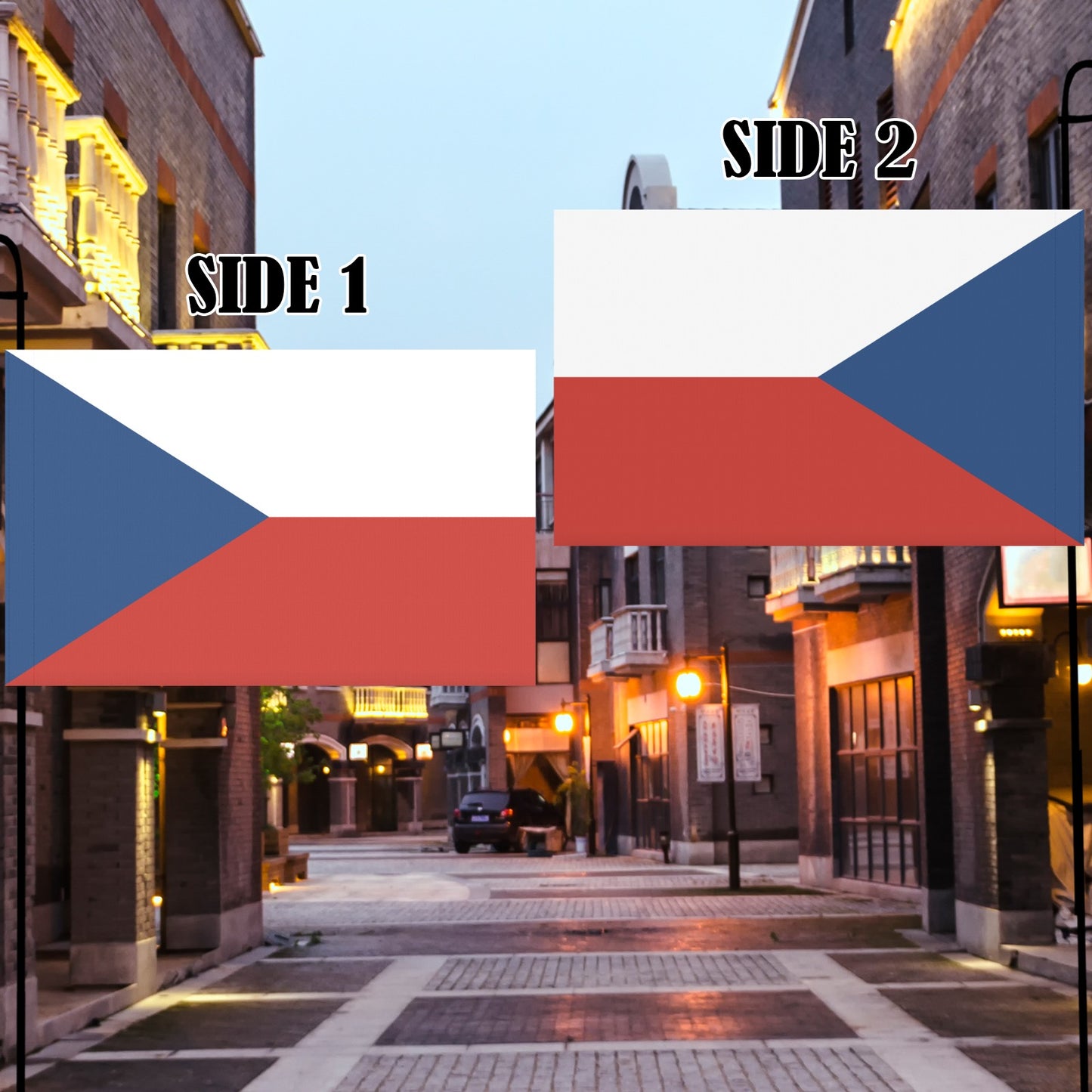 Luv My Flag Czech flag designs, displayed on street.