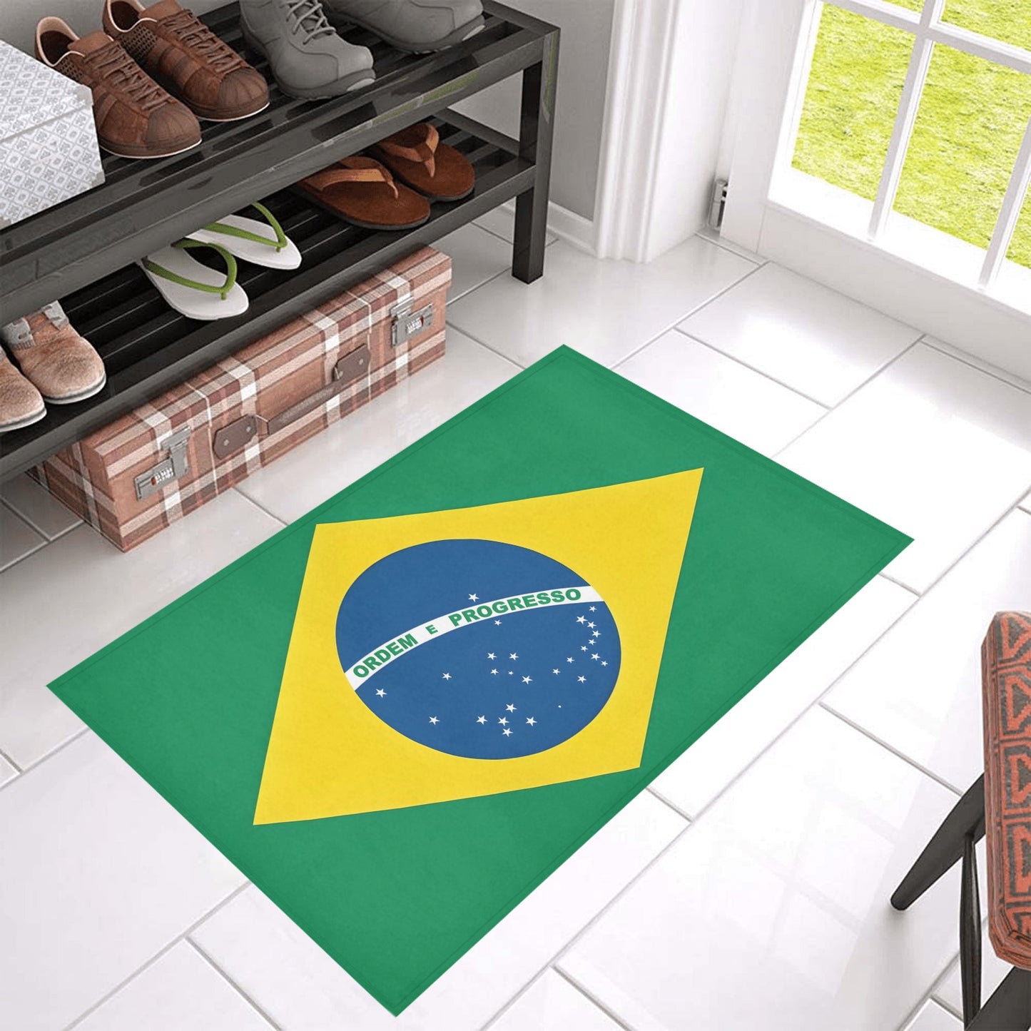 Brazil Flag Inspired Doormat 30" x 18" (Sponge Material)