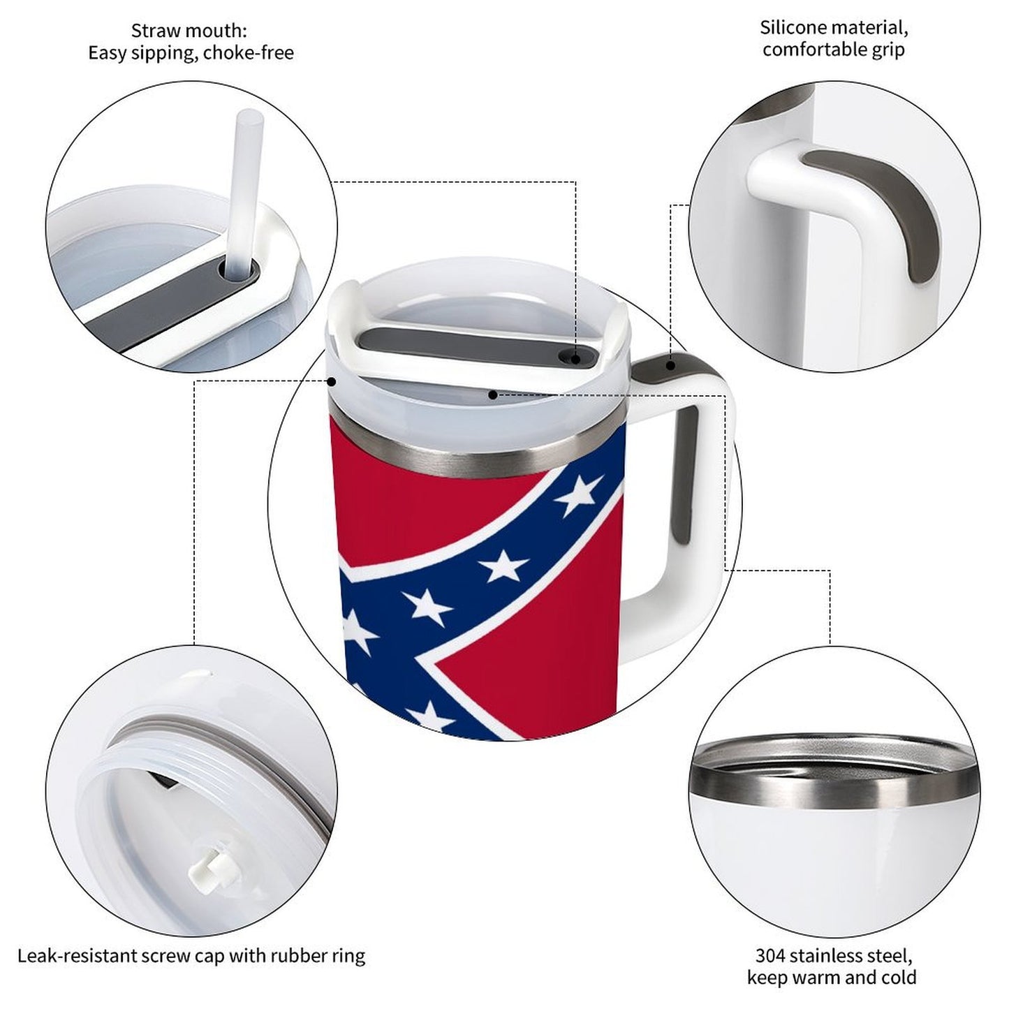 Confederate Battle Flag Design 40 oz Stainless Steel Tumbler (Made in USA)