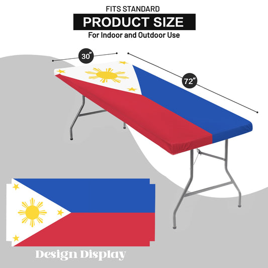 Philippines Flag Inspired Custom Elastic Fitted Tablecloth 72x30 inch (Made in the USA)