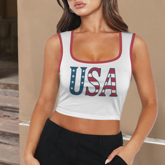 USA/American Flag Inspired Square Neck Crop Tank Tops