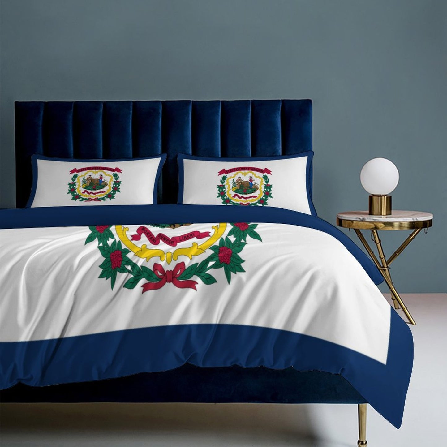 West Virginia Flag Inspired 3-Piece Bedding Set (1 Duvet Cover + 2 Pillow Shams) – 102"×90"