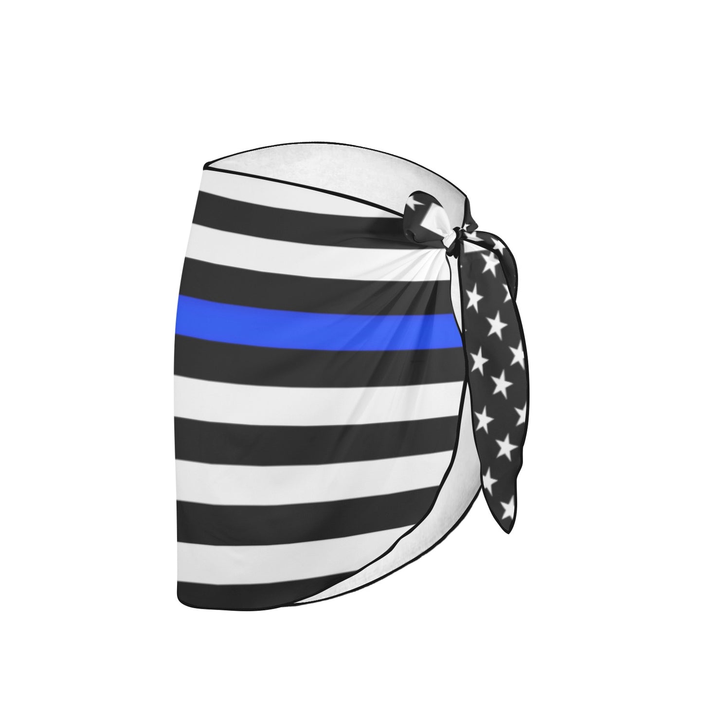 Luv My Flag sarong, black stripes, blue line, stars.