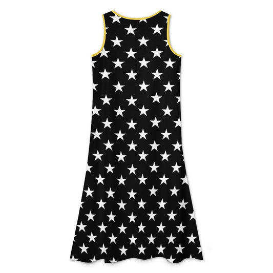 Thin Gold Line Flag Inspired Sleeveless High-Low Hem Dress