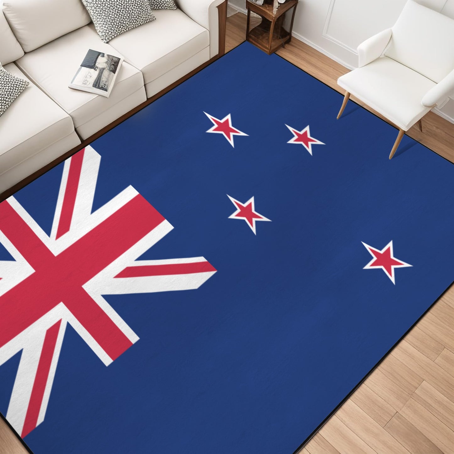 New Zealand Flag Inspired 84x60 Inch Area Rug with Black Binding (Made in the USA)