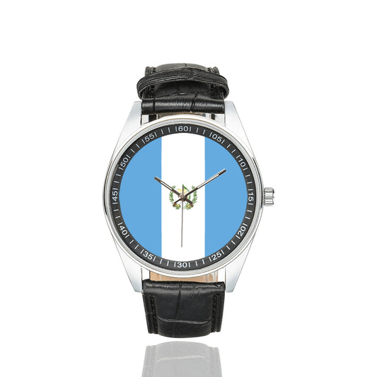 Guatamala Flag Men's Casual  Leather Strap Watch