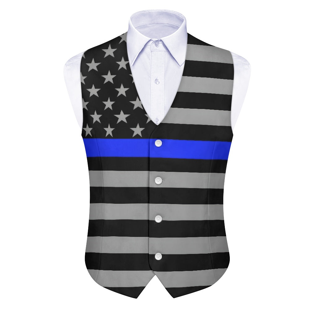 Thin Blue Line Flag (subdued) Suit Vest | Formal Law Enforcement Support Apparel