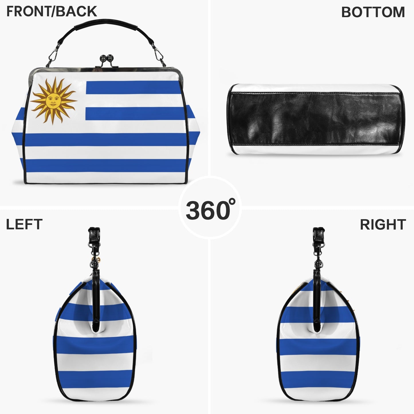 Uruguay Flag Inspired Kisslock Crossbody Shoulder Bag-Large
