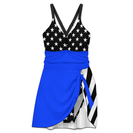 Thin Blue Line Flag Inspired Women's Hem Tie One-piece Swimsuit