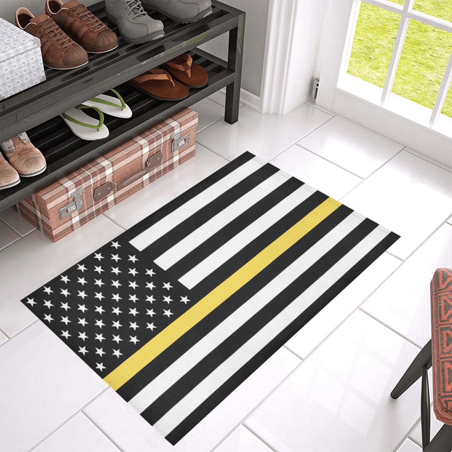 Thin Gold Line Flag Inspired Doormat 30" x 18" (Sponge Material)