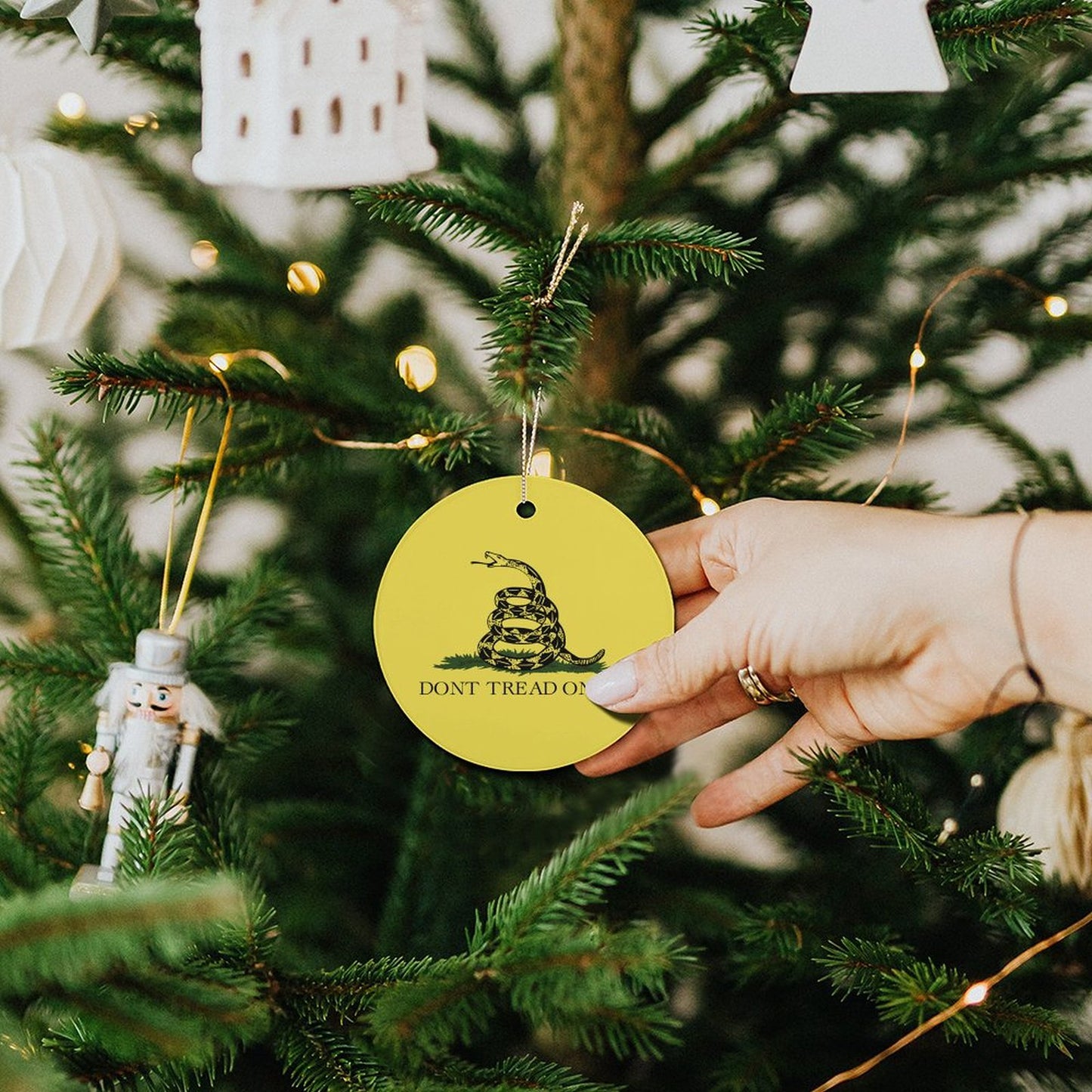 Gadsden Flag Inspired Circle Ceramic Ornament Made in USA Circle Ceramic Ornament (Made in USA)